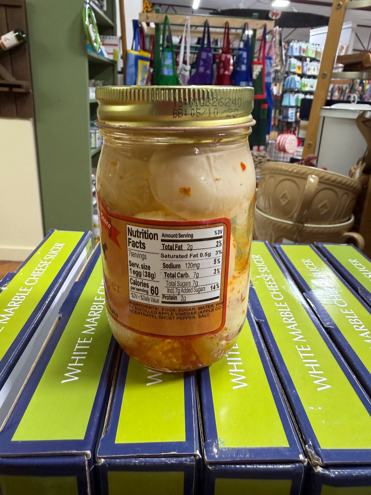 Genuine ingredient and nutrition label photograph of Ghost Pepper Pickled Eggs | 17 oz