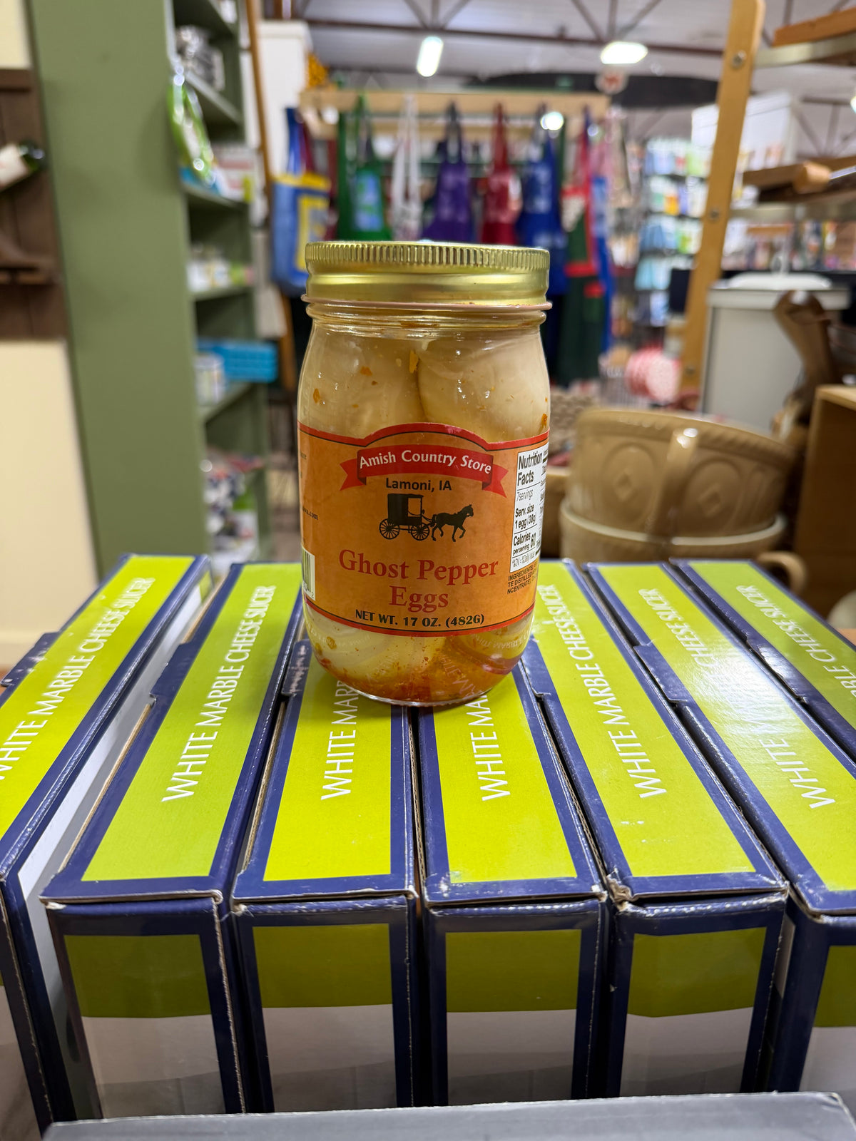 Genuine front label photograph of Ghost Pepper Pickled Eggs | 17 oz
