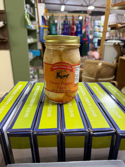 Genuine front label photograph of Ghost Pepper Pickled Eggs | 17 oz