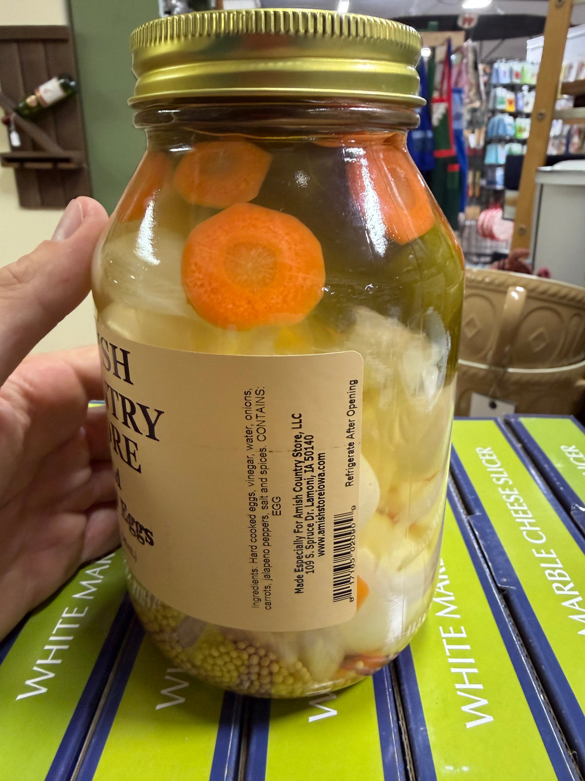 Genuine ingredient and nutrition label photograph of Mild Pickled Eggs with Vegetables | 32 fl oz