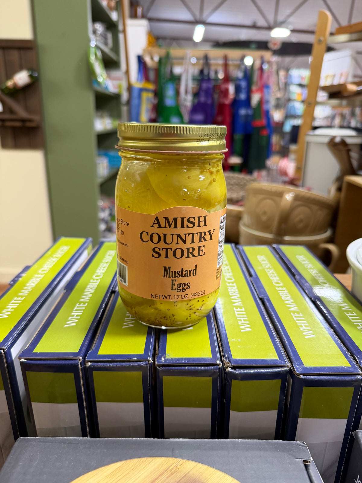 Genuine front label photograph of Mustard Pickled Eggs with Celery Seed | 17 oz