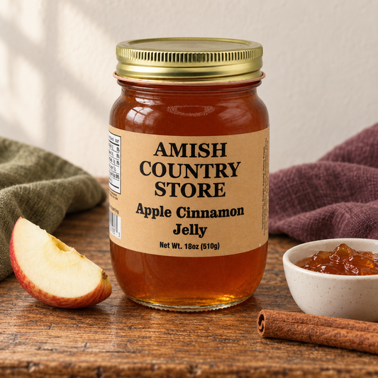 Amish Country Store Apple Cinnamon Jelly 18oz (510g) with its prepared contents.