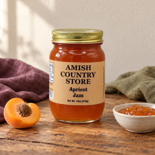 Amish Country Store Apricot Jam 18oz (510g) with its prepared contents.
