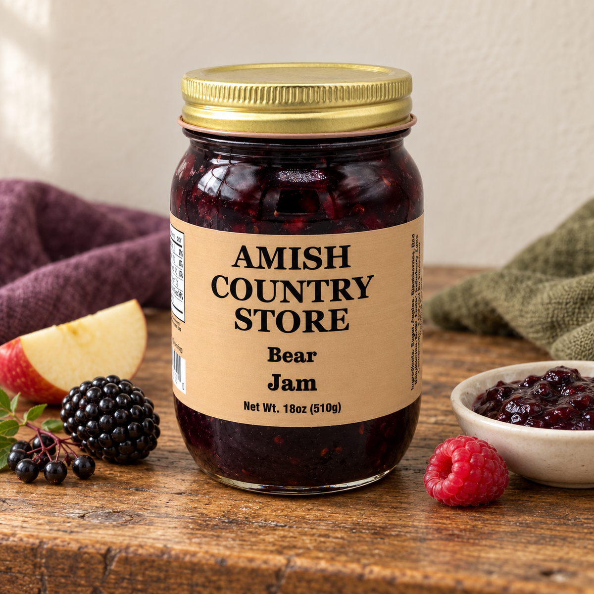 Amish Country Store Bear Jam 18oz (510g) with its prepared contents.