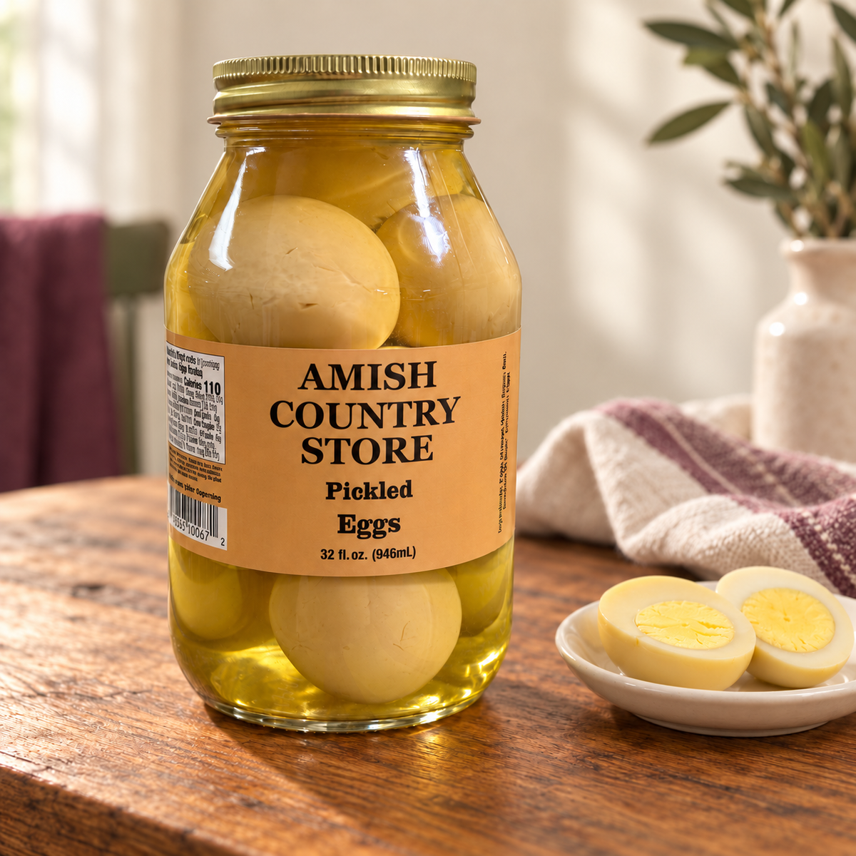 Classic Pickled Eggs in Vinegar Brine | 32 fl oz in its original jar with a serving suggestion.