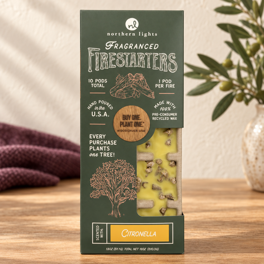 Northern Lights Citronella fragranced firestarters, 10-pod package.