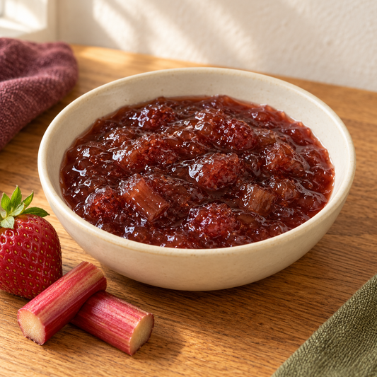 Strawberry Rhubarb Preserves serving suggestion.