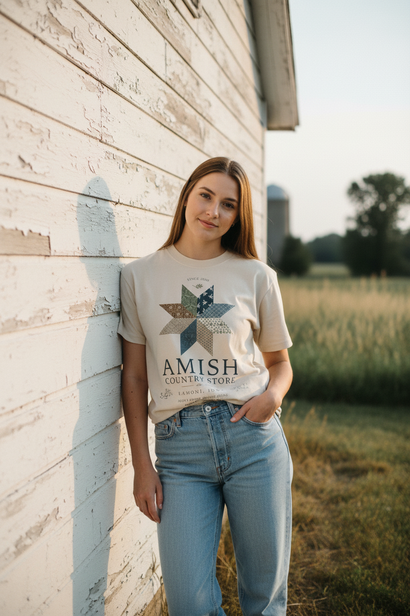 Vintage Wash “Quilt Star” T-Shirt – Amish Country Store