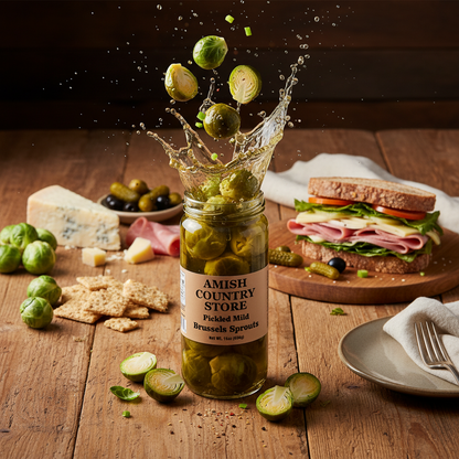 Old-Fashioned Mild Pickled Brussels Sprouts | Amish Country Store | 16 oz