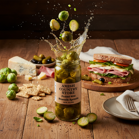 Old-Fashioned Mild Pickled Brussels Sprouts | Amish Country Store | 16 oz