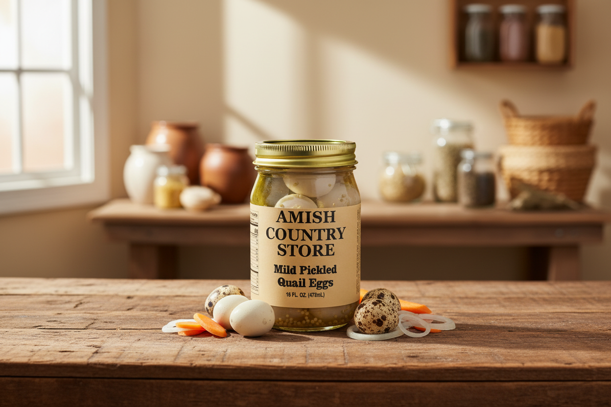 Mild Pickled Quail Eggs (16 oz) | Amish Country Store