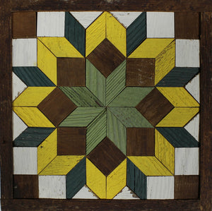 Amish Barn Quilt Wall Art, 1 by 1 - Yellow and Green Flower