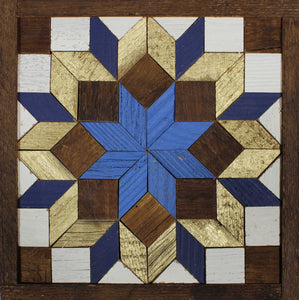 Amish Barn Quilt Wall Art, 1 by 1 - Blue and Gold Flower