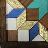 Amish Barn Quilt Wall Art, 1 by 1 - Teal, Blue, and Gold Flower