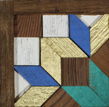 Amish Barn Quilt Wall Art, 1 by 1 - Teal, Blue, and Gold Flower