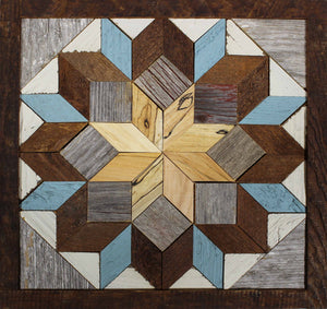 Amish Barn Quilt Wall Art, 1 by 1 - Baby Blue and Neutral Flower