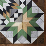 Amish Barn Quilt Wall Art, 3 by 3 Large Green, Black, and White Starburst