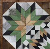 Amish Barn Quilt Wall Art, 3 by 3 Large Green, Black, and White Starburst