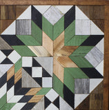 Amish Barn Quilt Wall Art, 3 by 3 Large Green, Black, and White Starburst