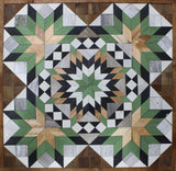 Amish Barn Quilt Wall Art, 3 by 3 Large Green, Black, and White Starburst