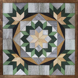 Amish Barn Quilt Wall Art, 2 by 2  Green and Grey Flowerburst