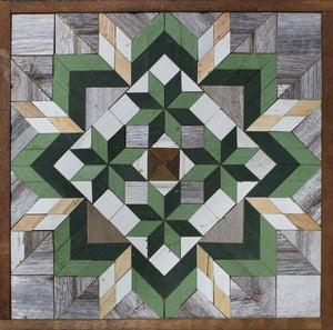 Amish Barn Quilt Wall Art, 2 by 2 Sage and Dark Green Stars