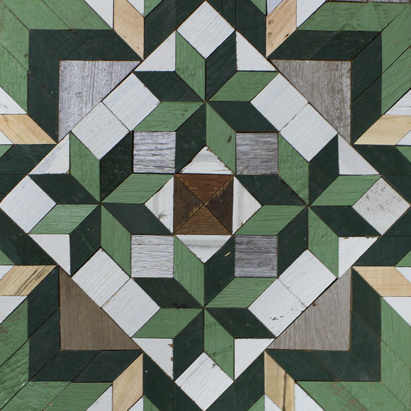 Amish Barn Quilt Wall Art, 2 by 2 Sage and Dark Green Stars