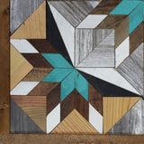 Amish Barn Quilt Wall Art, 2 by 2 Turquoise and Brown Starburst