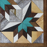 Amish Barn Quilt Wall Art, 2 by 2 Turquoise and Brown Starburst