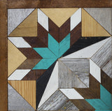 Amish Barn Quilt Wall Art, 2 by 2 Turquoise and Brown Starburst