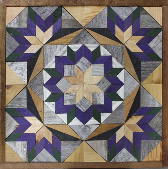 Amish Barn Quilt Wall Art, 2 by 2 Purple and Green Flowerburst