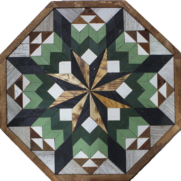 Amish Barn Quilt Wall Art, 2 by 2 Octagon: Sage and Green Star