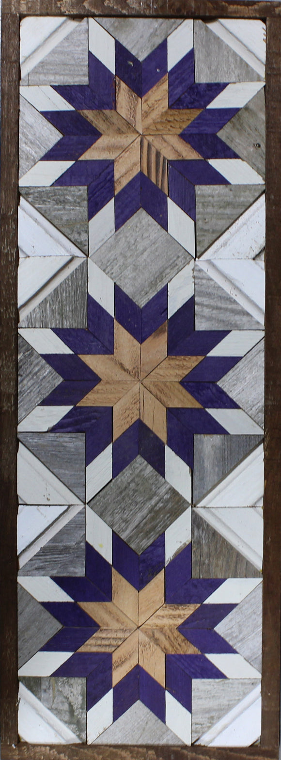 Amish Barn Quilt Wall Art, 30 by 10.5 Purple and White Stars