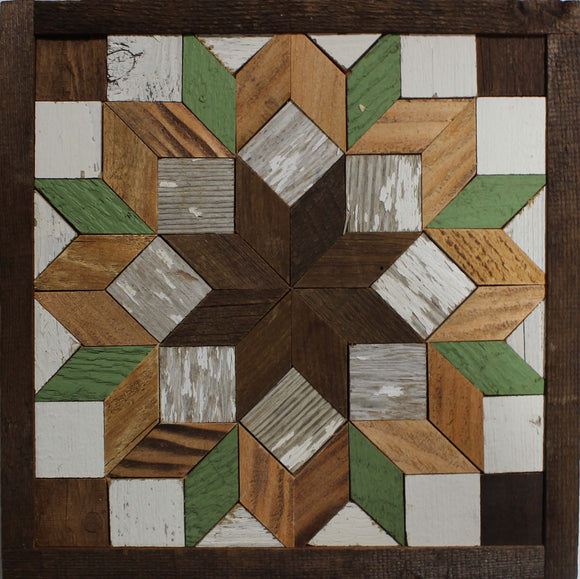 Amish Barn Quilt Wall Art, 10.5 x 10.5 Green and White Flower