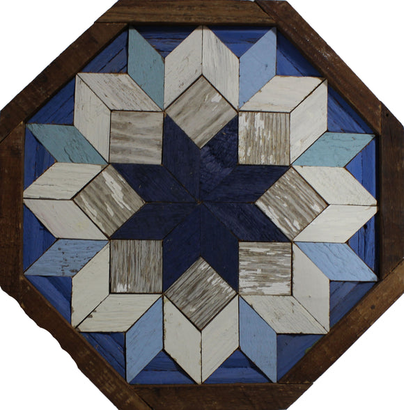 Amish Barn Quilt Wall Art, 10.5 x 10.5 Octagon: Dark and Baby Blue Flower