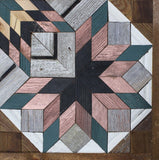 Amish Barn Quilt Wall Art, 3 by 3 Large Copper and Green Starburst