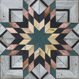 Amish Barn Quilt Wall Art, 3 by 3 Large Copper and Green Starburst