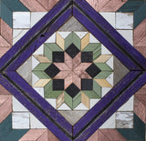 Amish Barn Quilt Wall Art, 3 by 3 Large Purple, Copper, and Green Floweburst