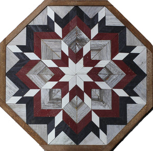 Amish Barn Quilt Wall Art, 2 by 2 Octagon: Black and Red Flower