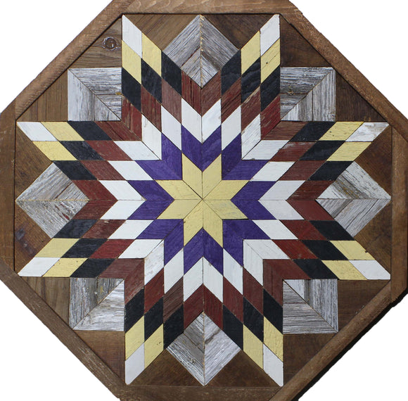 Amish Barn Quilt Wall Art, 2 by 2 Octagon: Red, Yellow, and Purple Star