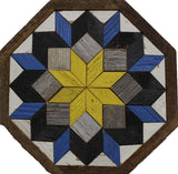 Amish Barn Quilt Wall Art, 10.5 x 10.5 Octagon: Blue and Yellow Flower