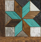 Amish Barn Quilt Wall Art, 10.5 x 10.5 Teal and Brown Stars