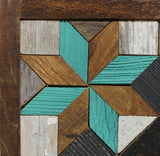 Amish Barn Quilt Wall Art, 10.5 x 10.5 Teal and Brown Stars