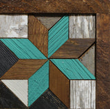 Amish Barn Quilt Wall Art, 10.5 x 10.5 Teal and Brown Stars