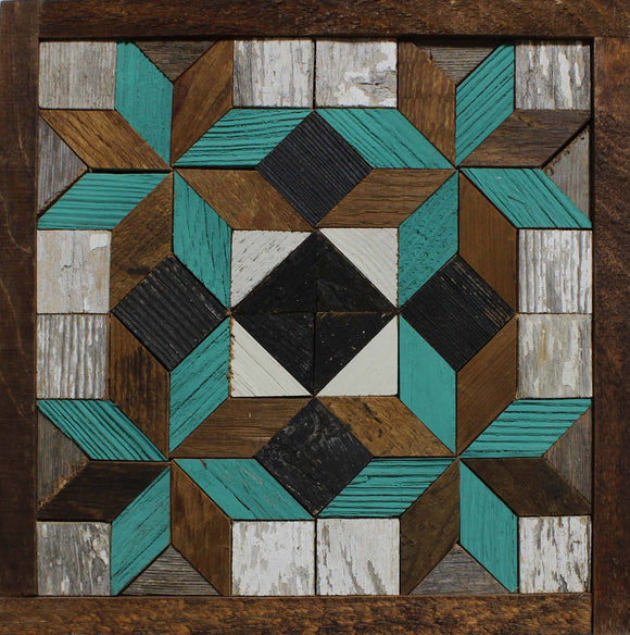 Amish Barn Quilt Wall Art, 10.5 x 10.5 Teal and Brown Stars