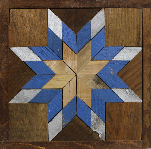 Amish Barn Quilt Wall Art, 10.5 x 10.5 Blue and White Star