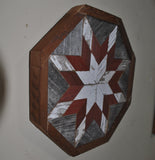Amish Barn Quilt Wall Art, 10.5 x 10.5 octagon- red white star*
