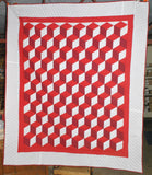 3D tumbling block Amish quilt in twin size with red and white blocks