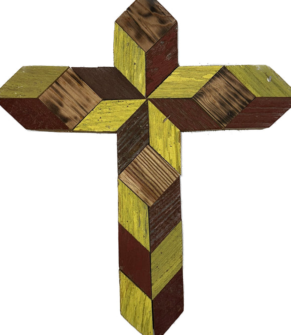 Amish Barn Quilt Wall Art, small cross, Red & Yellow