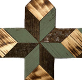 Amish Barn Quilt Wall Art, small cross, Green & Brown